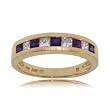 Princess Sapphire & Diamond Wedding Band Ring in Yellow Gold Size 7