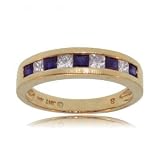 14KT Gold Wedding Band Ring Princess Sapphire Diamond