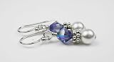 December Tanzanite Swarovski Crystal & Pearls Sterling Silver Drop Earrings