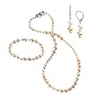 Peach Heart Shaped Silver Cultured Pearl Necklace Bracelet Earrings Set