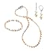 Peach Heart Shaped Silver Cultured Pearl Necklace Bracelet Earrings Set