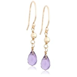 14k Yellow Gold, February Birthstone, Amethyst Briolette Hook Earrings
