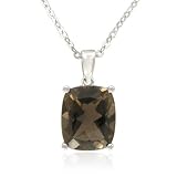  Sterling Silver Cushion-Cut Smoky-Quartz Pendant, 18.5