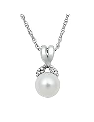 925 Sterling Silver "X" Pendant with White Freshwater Pearl and Diamond Accent Gift Box