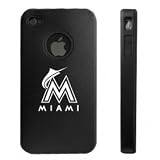 Apple iPhone 4 4S 4G Black Aluminum & Silicone Case Miami Marlins