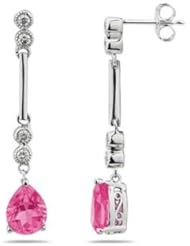 Pink Topaz & Diamond Dangle Earrings in 14K White Gold