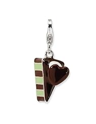 Sterling Silver 3 D Enameled Slice of Cake with Lobster Clasp Charm