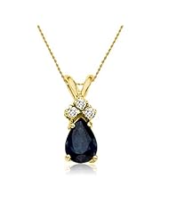14K Yellow Gold Pear Shape Sapphire and Diamond Pendant (3/4ct tgw 18" chain)