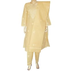 Indian Clothes Cotton Yellow Salwar Kameez Dress Chikan Embroidery Yellow Size M 38 inches (slkch009)