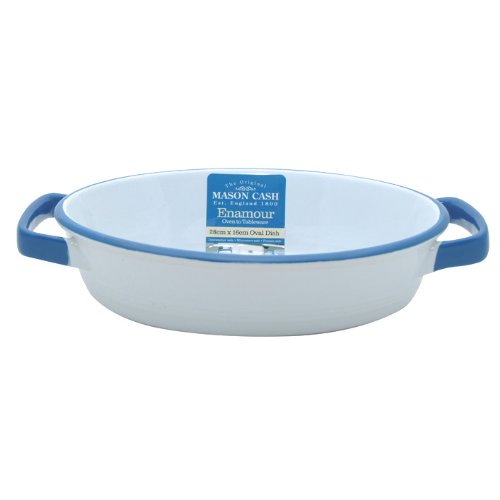 Mason Cash Enamour Oval Dish, 11-1/2-Inch by 7-Inch, Blue/White