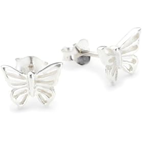 Dew Sterling Silver Women's Butterfly Stud Earrings