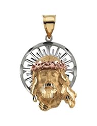 14K Yellow Gold 37.50 mm Tri Color Jesus Pendant
