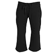 Black Solid color Lightweight Low Rise Flared Cotton Jersey Capris with tie cord waist.