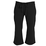 Black Solid color Lightweight Low Rise Flared Cotton Jersey Capris with tie cord waist. 5 Adult sizes