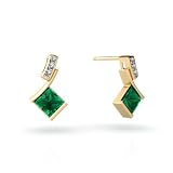 14K Yellow Gold Square Created Emerald and Diamond Drop Earrings