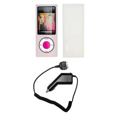 Premium Clear Soft Silicone Gel Skin Cover Case + Rapid Car Charger for Apple iPod Nano 5G, 5th Generation