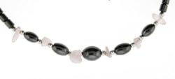 Hematite Necklace 16-18 Inches in Length - Rose Quartz Chips