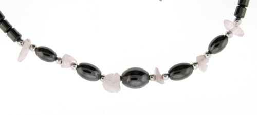 Click here to buy Hematite Necklace 16-18 Inches in Length - Rose Quartz Chips by ToltecTraders.com.
