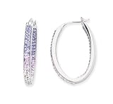 CleverEve's Sterling Silver Tanzanite & Crystal Inside Outside Oval Hoop Earring