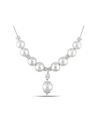 Sterling Silver Freshwater White Pearl Necklace (8.5-9.0mm, 10.5-11.0mm) (19")