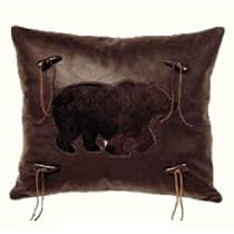 Wooded River Cabin Bear Leather Look Bear Pillow
