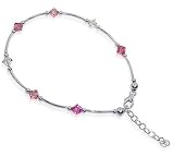 Made with Swarovski Elements® Pink and Clear Crystal .925 Sterling Silver Ankle Bracelet 9