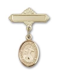 14K Gold Baby Badge with St. Bernard of Clairvaux Charm and Polished Badge Pin