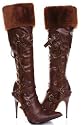 Shoehorne Women's Sexy Brown Pointed toe, side lace up, Unfoldable Fur Cuff Knee High Heeled Boots Avail in Sizes 3-7 UK