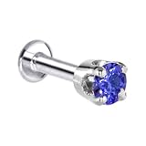 16 Gauge 3/16 Inches -Solid 14KT White Gold 3mm Tanzanite Cubic Zirconia Tragus Earring Body Jewelry Stud