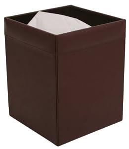 Chocolate Brown Leather Square Waste Basket