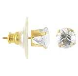 14 KT Yellow Gold White Topaz Stainless Steel Back Post 14K Stud Earrings
