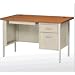 Sandusky 600 Series Steel Single Pedestal Teachers Desk with Medium Oak Top, 48" Width x 29-1/2" Height x 30" Depth, Putty Base