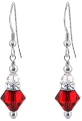 925 Sterling Silver Red and Clear Handmade Dangle Earrings Made with Swarovski Crystal Elements