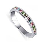 Sterling Silver Multi Cubic Zirconia Channel Set 3mm Eternity Band Ring Size 3,4,5,6,7,8,9,10