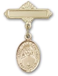 Gold Filled Baby Badge with St. Maria Faustina Charm and Polished Badge Pin