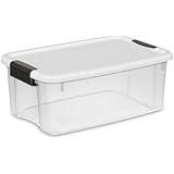 Sterilite 19848006 18-Quart Ultra Storage Box, White Lid See-Through Base with Black Latches, 6-Pack