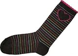 Ex Store Brown Stripe + Heart Angora Mix Socks 4-7