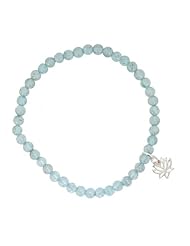 Tiny Lotus Blossom Flower Charm in Sterling Silver on Blue Apatite Genuine Gemstone 3mm Bead Stretch Bracelet, 7 Inch Length, #7196