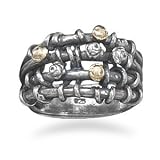 Oxidized Open Band Ring with 14 Karat and Sterling Silver Beads