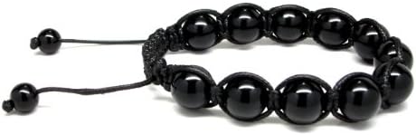 12mm All Natural Black Agate Bead Adjustable Bracelet + Gift Box