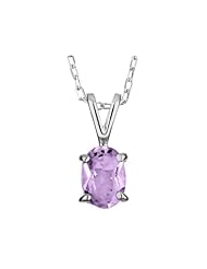 8x6mm Amethyst Pendant Necklace in Sterling Silver with Chain