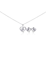 Nickel Free Sterling Silver Pendant & Earring Sets Open CZ Heart Set