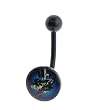 Genuine Ed Hardy Anodized Black Belly Ring - Wolf with Hat Logo in 10mm - 14 Gauge - 5mm Ball - Sold Individually