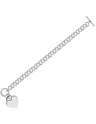 Sterling Silver Rhodium Plated Rolo Style Heart Charmed Chain Bracelet