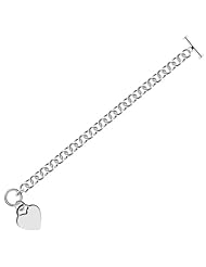 Sterling Silver Rhodium Plated Rolo Style Heart Charmed Chain Bracelet