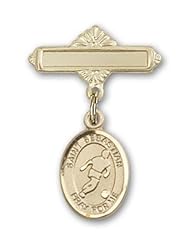14K Gold Baby Badge with St. Sebastian/Soccer Charm and Polished Badge Pin