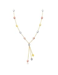 14K Tri-Color Gold Pebble Station Necklace with Triple Drop