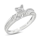 1/6 Carat T.W. Round, Princess Cut Diamond Women's Engagement Ring 10K White Gold Women's Engagement Ring - Free Gift Box -
