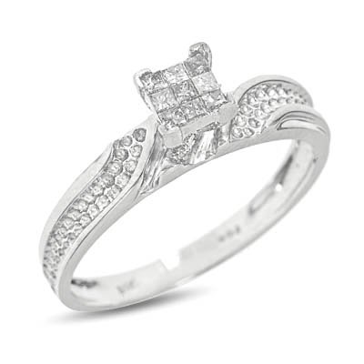 1/6 Carat T.W. Round, Princess Cut Diamond Women's Engagement Ring 10K White Gold Women's Engagement Ring - Free Gift Box -
