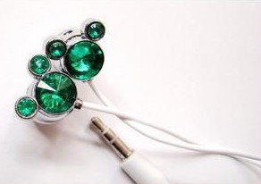 Cute Green Shiny Crystal Mickey Style Headphone for MP3 Players/MP4/iTouch/CD Players Cute Green Shiny Crystal Mickey Style Headphone for MP3 Players/MP4/iTouch/CD Players
